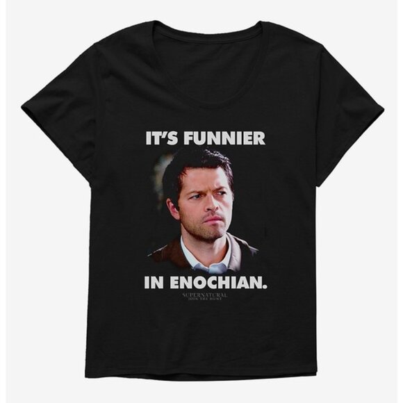 Supernatural | Black "It's Funnier In Enochian" T-Shirt | Size Extra Small - Picture 1 of 7
